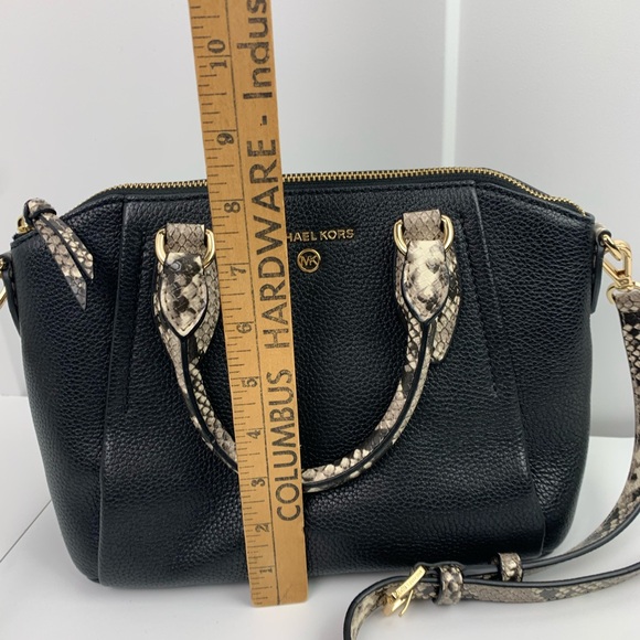 MICHAEL Michael Kors Sienna Black Leather Python Messenger Crossbody Bag - Picture 5 of 7